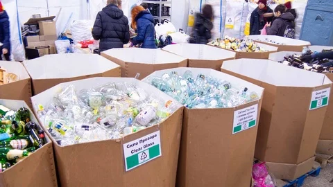 Timelapse trash sorting. Caring for the environment, nature, plastic, bottles Stock Footage 101201156