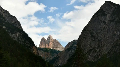Timelapse of Tre Cime di Lavaredo mountain group or Drei Zinnen Stock Footage 113807648