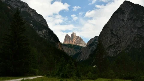 Timelapse of Tre Cime di Lavaredo mountain group or Drei Zinnen Stock Footage 113807668