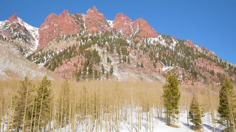 Timelapse of a tree covered mountain side in the winter Stock Footage