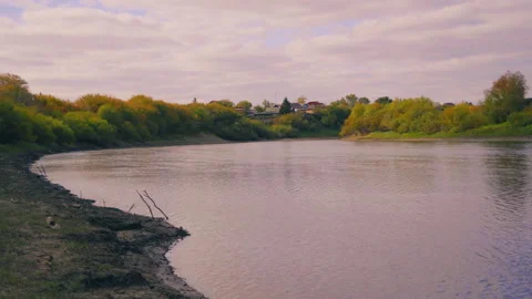 Timelapse turn of the birch river on a summer day Stock Footage 158023789