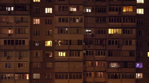 Timelapse of Turns On and Off the Light in the Windows Stock Footage 80146817