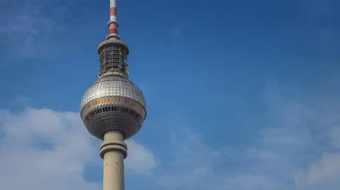 Timelapse of TV Tower located on the Alexanderplatz. Berlin, Germany Stock Footage 65991298