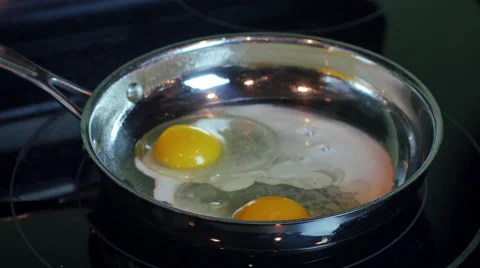 Timelapse of two eggs cooking in frying pan, 4K Stock Footage 47336623