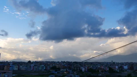Timelapse of Ultra wide angle shot of city buildings and evening sky Stock Footage 258650847
