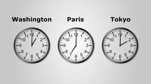 Timelapse of UltraHD loopable animation of time in Tokyo, Washington and Paris Stock Footage 75150906