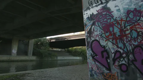 Timelapse underneath a motorway bridge Stock Footage 32874999