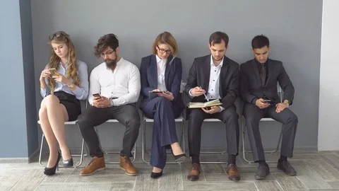 Timelapse of the unemployed waiting for job interviews. screening of candidates Stock Footage 76202476
