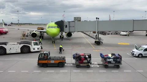 Timelapse unloading baggage from an airplane Stock-Footage 139745230