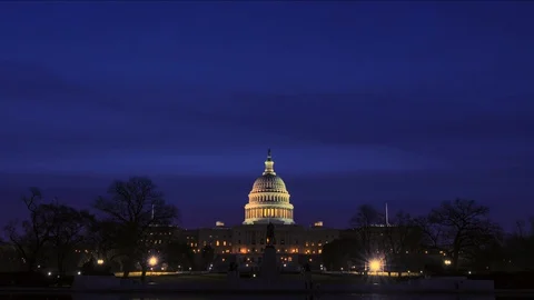 Timelapse of U.S. Capitol Building & Reflecting Pool, Sunrise, Washington, D.C., Stock Footage