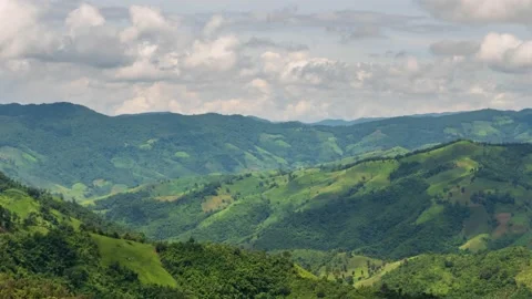 Timelapse of valley surrounded by mountains and covered with dense ground fog  Stock-Footage 146023368