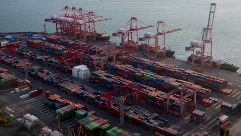 Timelapse various containers for shipment at Busan port Stock Footage 117209007