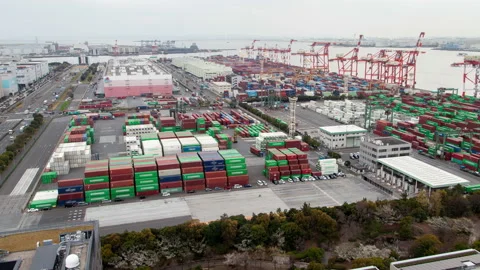 Timelapse various cranes in modern Tokyo container terminal Stock Footage 116631223