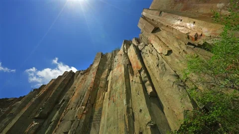Time‑lapse of vertical basalt pillars, unique volcanic geological landform Stock Footage 345629954