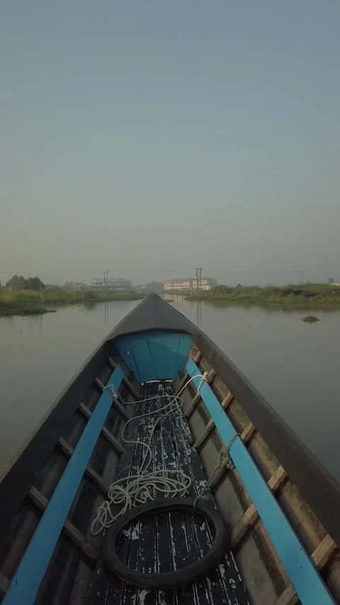 Timelapse Vertical Video Format Longboat ride Inle Lake, Myanmar Stock Footage 165065996