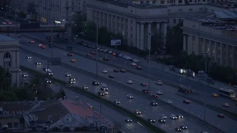Timelapse. Very intense traffic on the streets of the city. In evening time Stock Footage 76237655