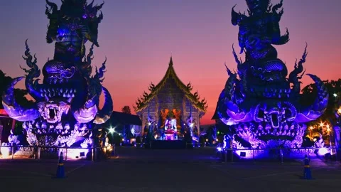 Timelapse vibrant Blue Temple Wat Rong Suea Ten in Chiang Rai Thailand at s.. Stock-Footage 311969529