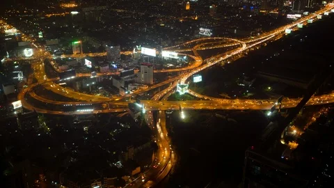 Timelapse video with aerial view of freeway busy city rush hour heavy traffic Stock Footage 90256600