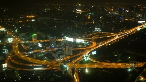 Timelapse video with aerial view of freeway busy city rush hour heavy traffic Stock Footage 94839288