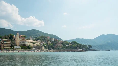 Timelapse video of beach and small bay at the Recco city, Italy Stock Footage 73081134