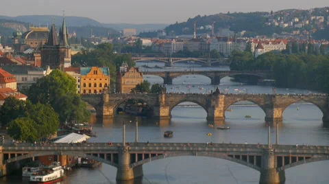 Timelapse video with bridges of Prague Stock Footage 64744529