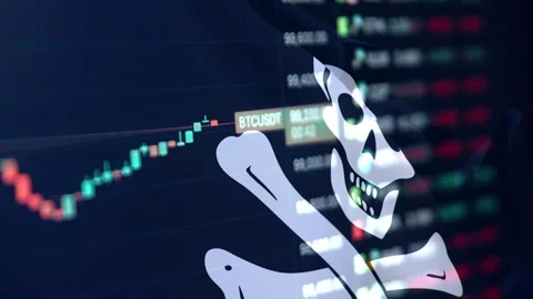Timelapse Video of Candlesticks Blended with Waving Jolly Roger Pirate Flag Stock Footage 344784644