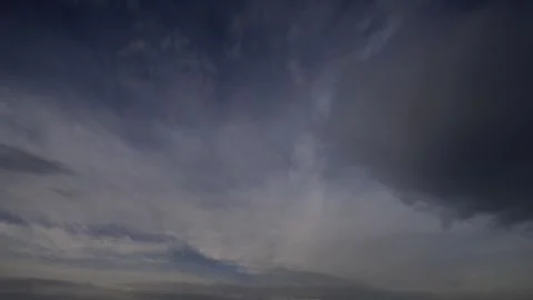 Timelapse video captures the dynamic motion of contrasting dark and white clouds Stock Footage 330615974