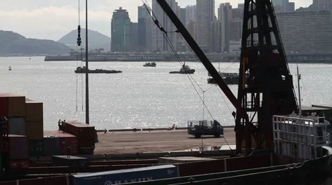 Timelapse video of cargo ship loading containers in pier Stock Footage 54300684