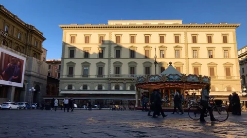 Timelapse video of a carousel on the  square in Florence, Italy on 11 Jan 스톡 동영상 71375810