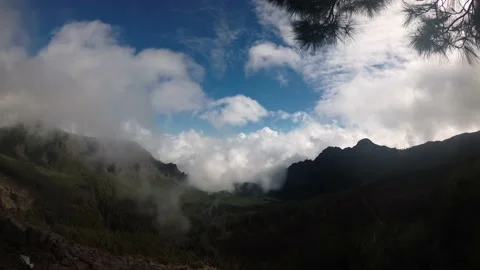 Timelapse video, clouds in the mountains, clouds below the mountains Stock Footage 196136132