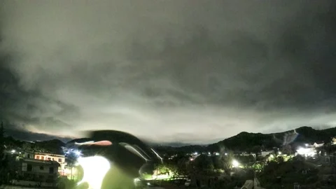 Timelapse video with clouds movement and snowfall during sunrise Video stock 171613787