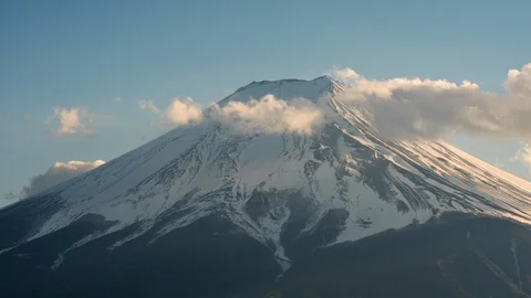 Timelapse video of clouds moving through mount Fuji peak. Closeup view. Stock Footage 117359578