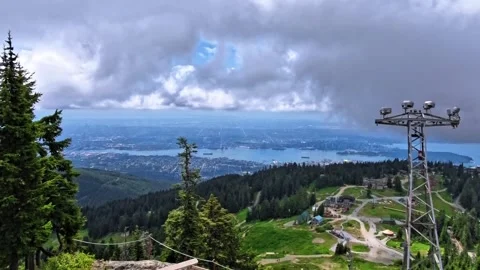 A timelapse video of clouds over Vancouver from Grouse Mt.   North Vancouver Stock Footage 337222979