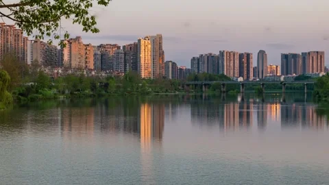 Time‑lapse video of daybreak in a typical Chinese county town Stock Footage 342468217