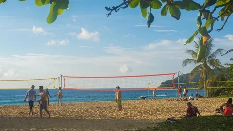 Timelapse Video Guys Playing Beach Volleyball Stock Footage 122721689
