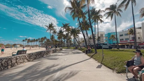 Timelapse video Miami Beach Ocean Drive 2026 pring Break Stock Footage 331309025