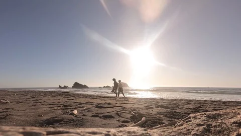 Timelapse video of people going over beach at sunset in California coast, usa Stock Footage 122365982