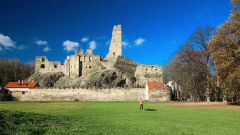 Timelapse video with ruins of castle Okor in Czech republic Stock Footage 71242080