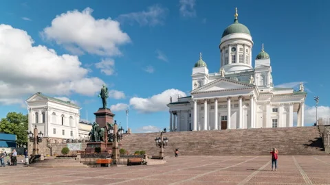 Timelapse video of Senate square, the central square of Helsinki, Finland Stock Footage 248098810