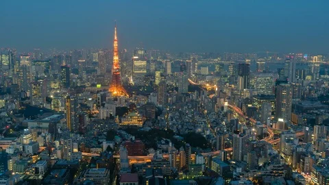 Timelapse video of Tokyo from at night Stock Footage 107079304