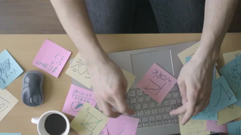 Timelapse video of top view man working on his laptop Stock Footage 87387867