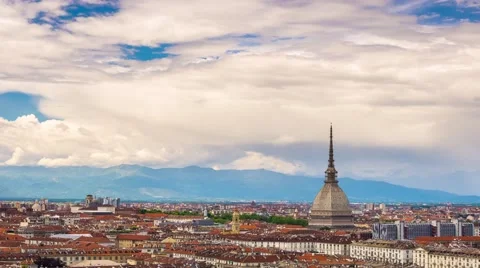 Timelapse video Torino (Turin, Italy) skyline with the Mole Antonelliana Stock Footage