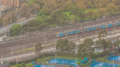 Timelapse video tracking the motion of a Metro train in Melbourne Stock Footage 50314985
