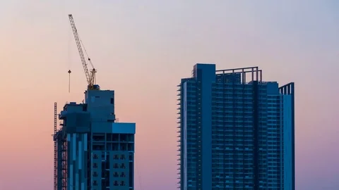 Timelapse video of under construction building and complete his rise building Stock Footage 75952410