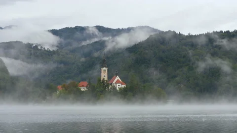 Timelapse video with view of lake Bled and Bled island Stock-Footage 148006346