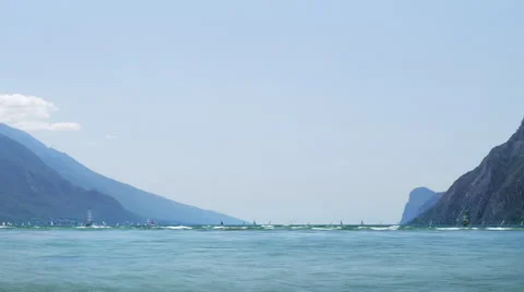Timelapse video with windsurfers sailing on strong wind Stock Footage 61494819