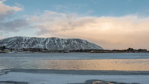 Timelapse video of winter storm clouds passing mountain in Iceland Stock Footage 123334307