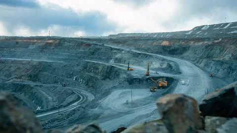 Timelapse video work of equipment on an open pit  Stock Footage 130777607