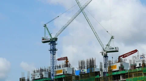 Timelapse video of workers and crane activity at construction site Stock Footage 53196212