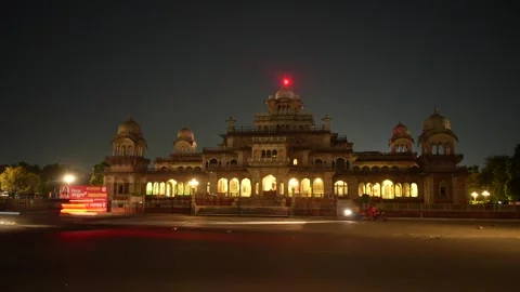 Timelapse view of Albert Hall Museum illuminated at night Stock Footage 327906289